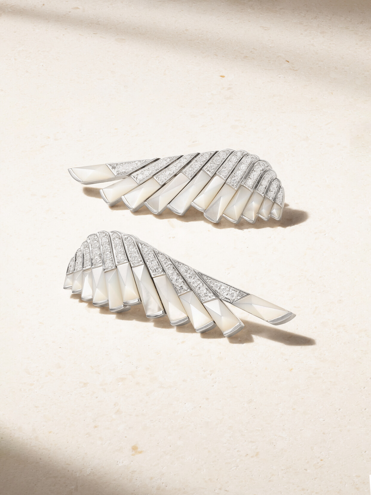 Garrard - Wings Rising 18-karat White Gold, Mother-of-pearl And Diamond Earrings - One size
