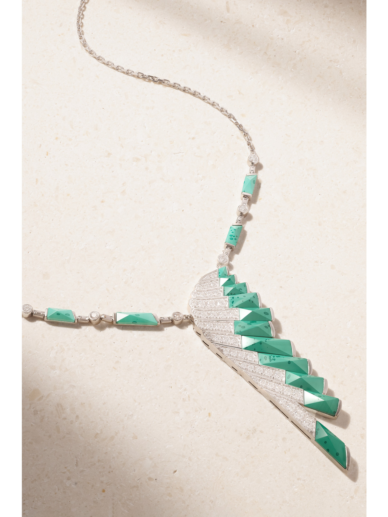 Garrard Wings Rising 18-karat White Gold, Malachite And Diamond Necklace