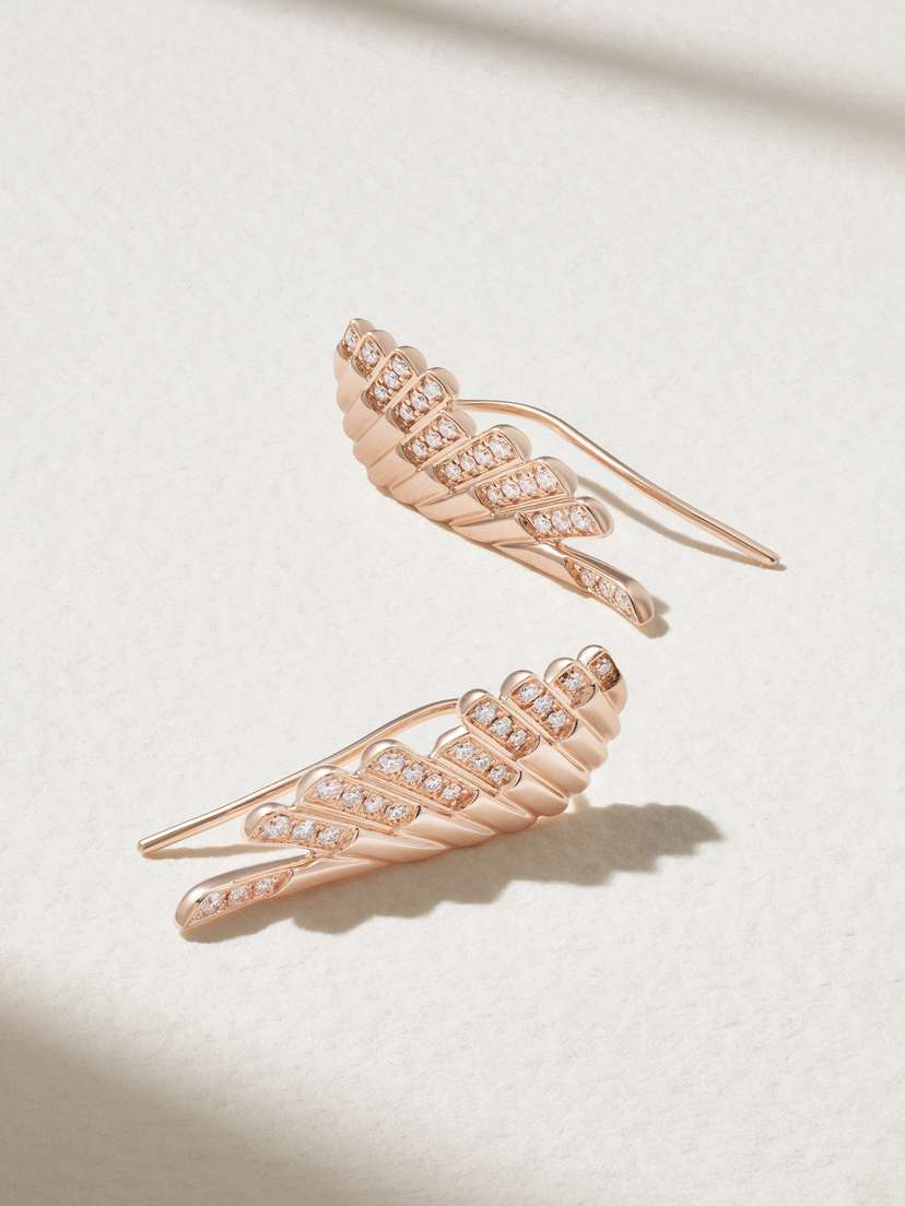 Garrard Wings Rising Mini 18-karat Rose Gold Diamond Earrings