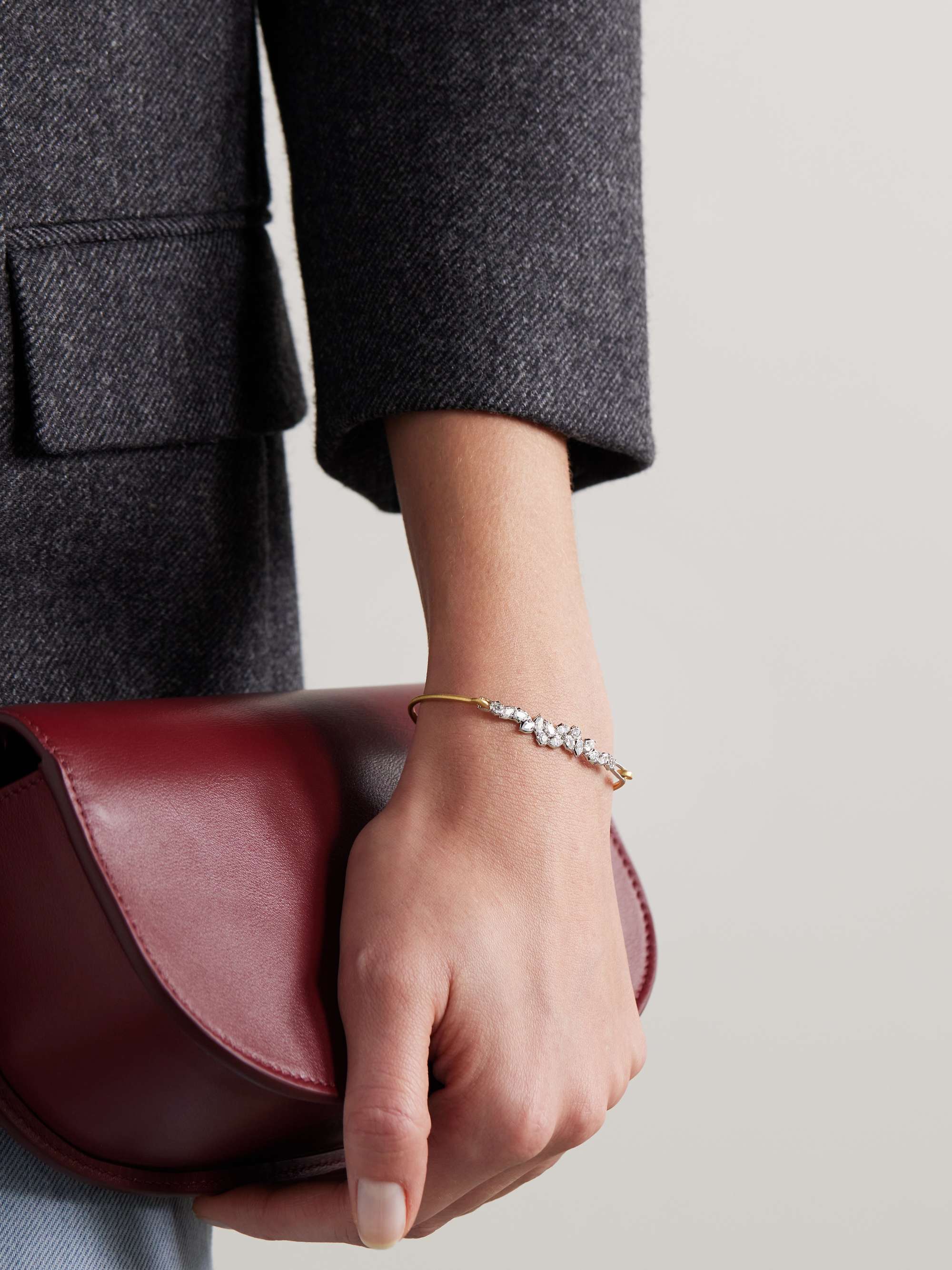 JADE TRAU Posey Bangle 18karat gold and platinum diamond bracelet NETAPORTER