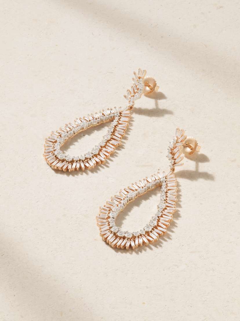 Suzanne Kalan 18-karat Rose And White Gold Diamond Earrings
