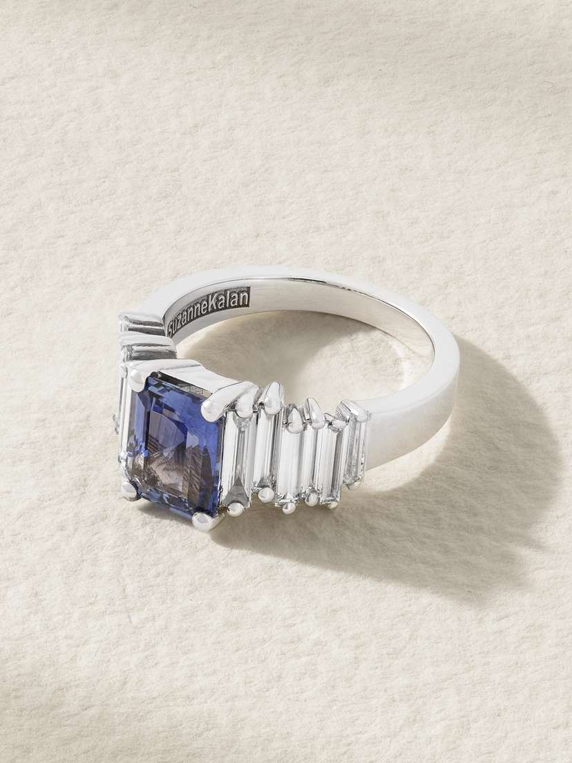 Suzanne Kalan 18-karat White , Sapphire And Diamond Ring - 6 1/2