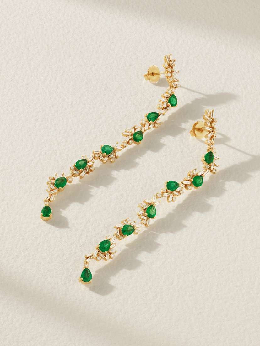 Suzanne Kalan 18-karat Gold, Diamond And Emerald Earrings