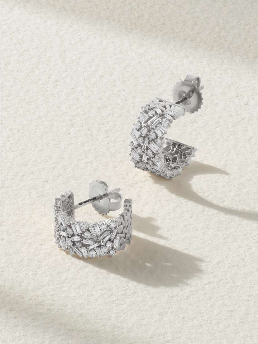 Suzanne Kalan 18-karat White Gold Diamond Hoop Earrings