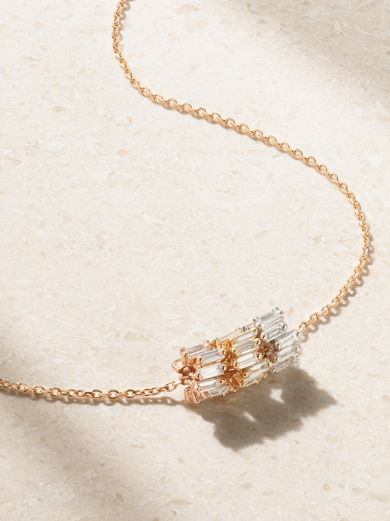 Suzanne Kalan 18-karat Yellow, Rose And White Gold Diamond Necklace