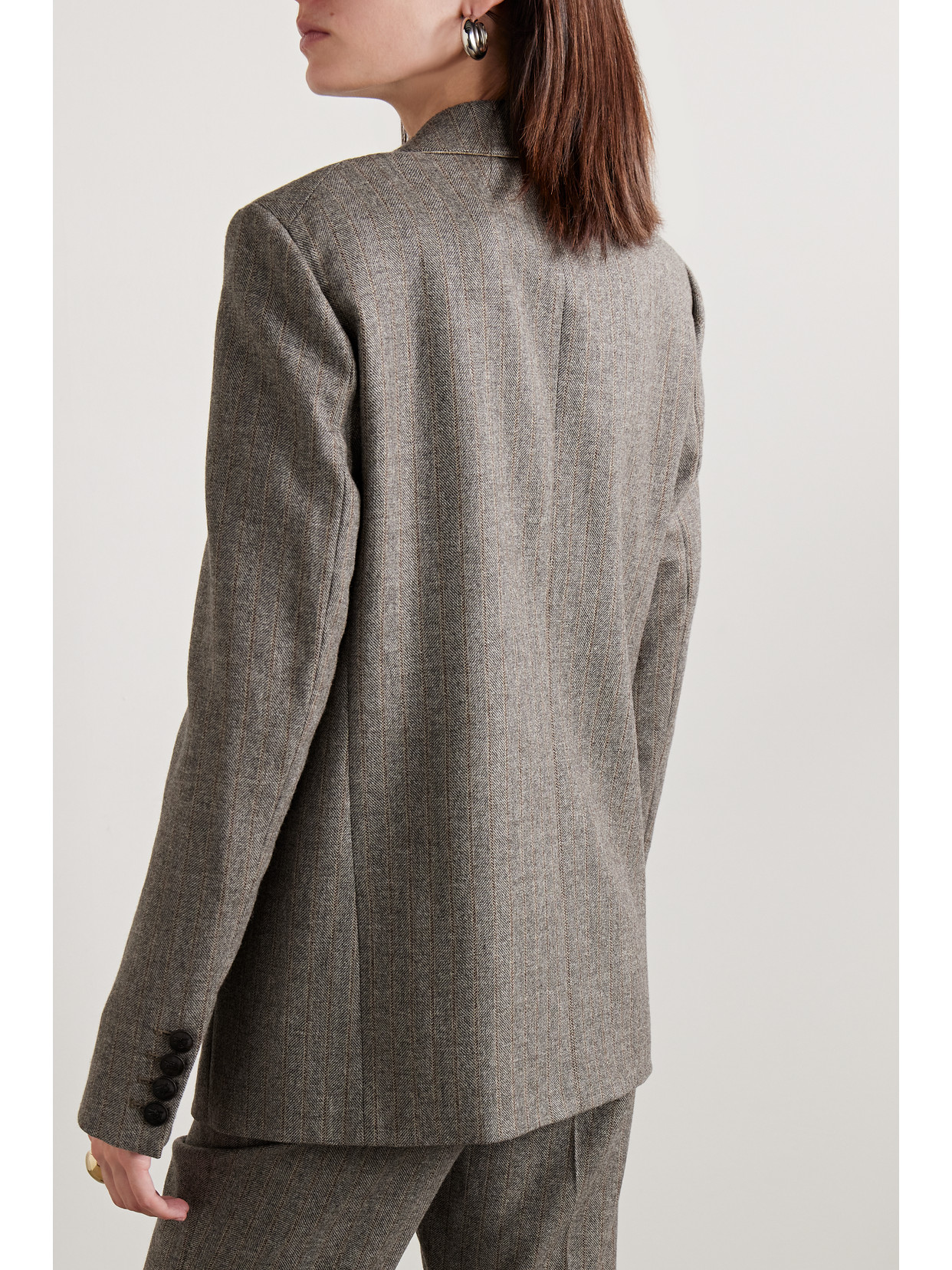 Shop Veronica De Piante Enrico Herringbone Pinstriped Wool And Cashmere-blend Blazer In Brown