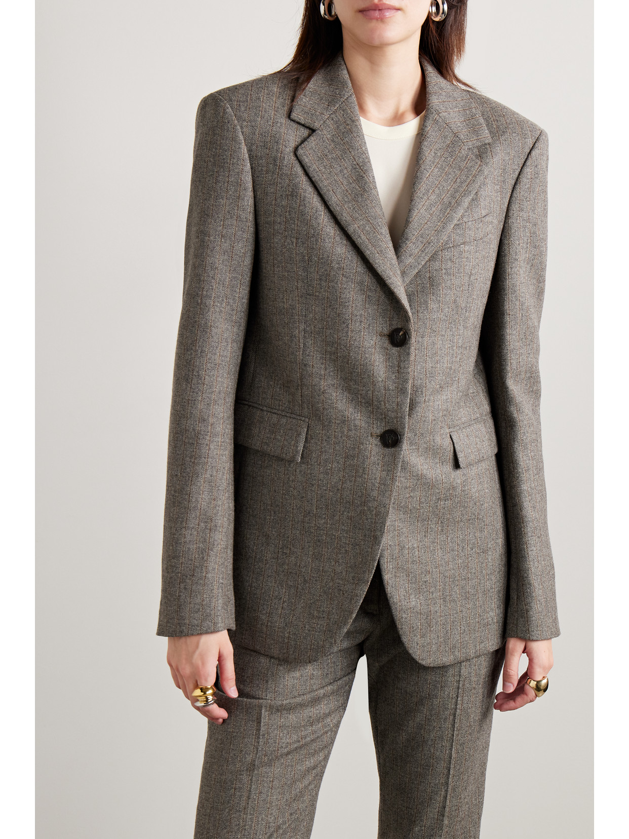 Shop Veronica De Piante Enrico Herringbone Pinstriped Wool And Cashmere-blend Blazer In Brown