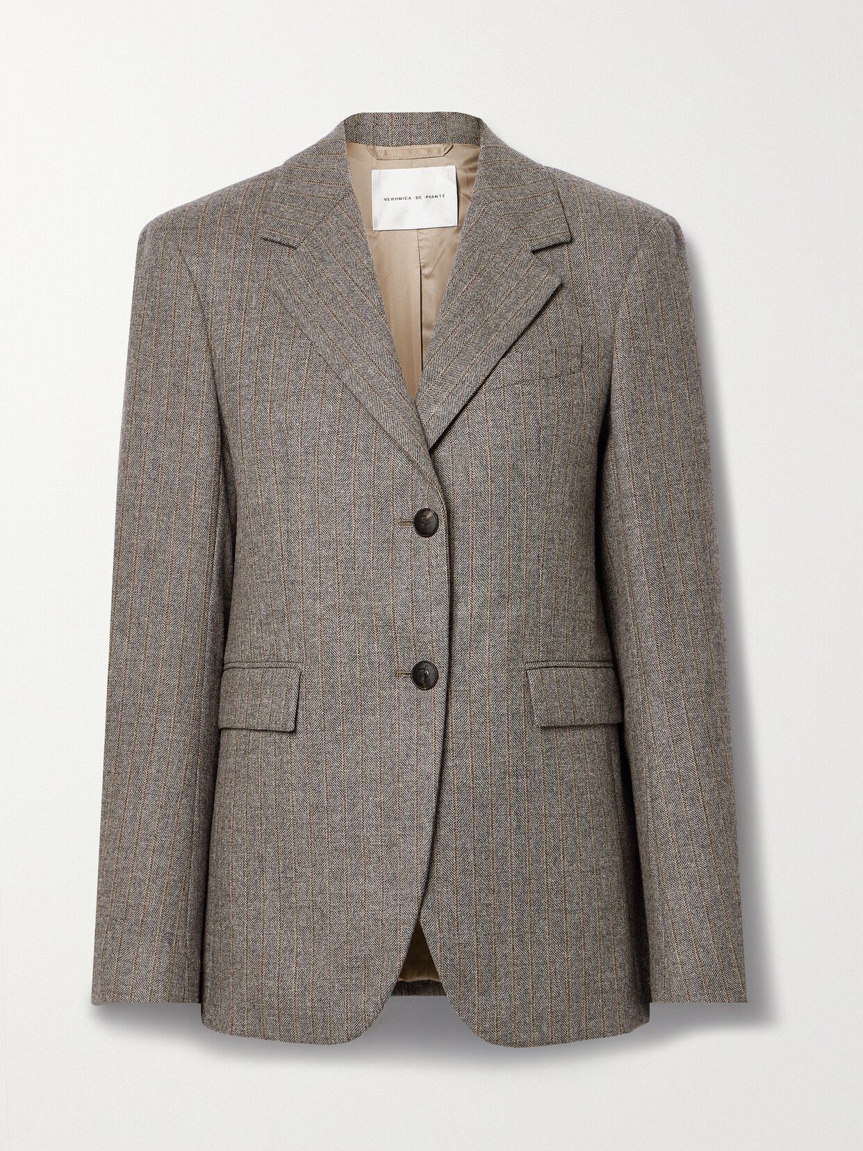 Veronica de Piante - Enrico Herringbone Pinstriped Wool And Cashmere-blend Blazer - Brown