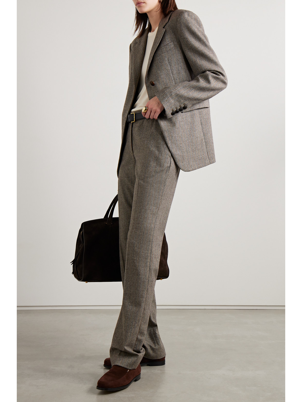 Shop Veronica De Piante Enrico Herringbone Pinstriped Wool And Cashmere-blend Blazer In Brown