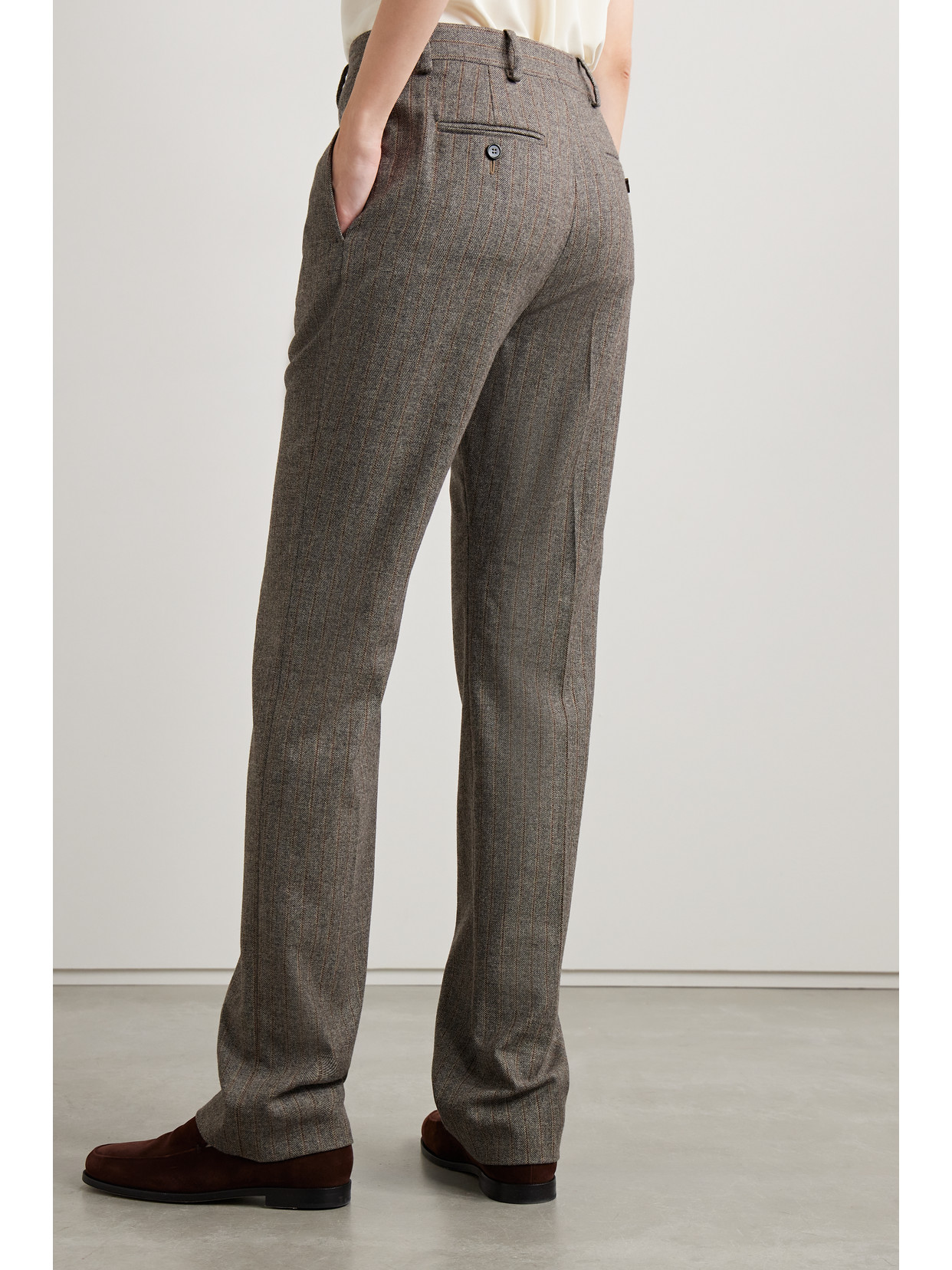 Shop Veronica De Piante Riley Herringbone Pinstriped Wool And Cashmere-blend Wide-leg Pants In Neutrals