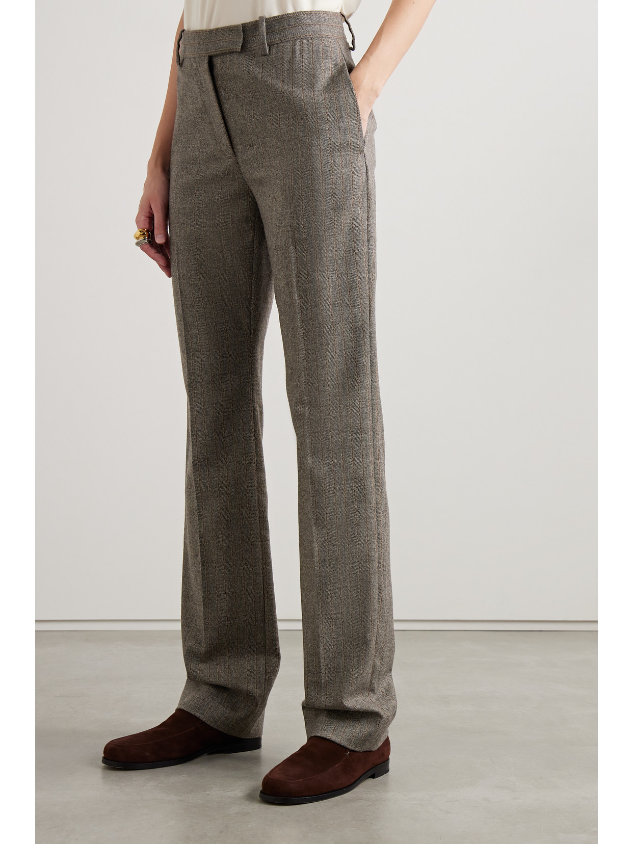 Shop Veronica De Piante Riley Herringbone Pinstriped Wool And Cashmere-blend Wide-leg Pants In Neutrals