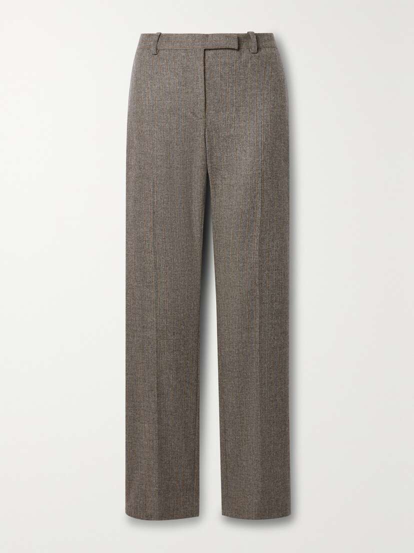 Veronica de Piante Riley Herringbone Pinstriped Wool And Cashmere-blend Wide-leg Pants