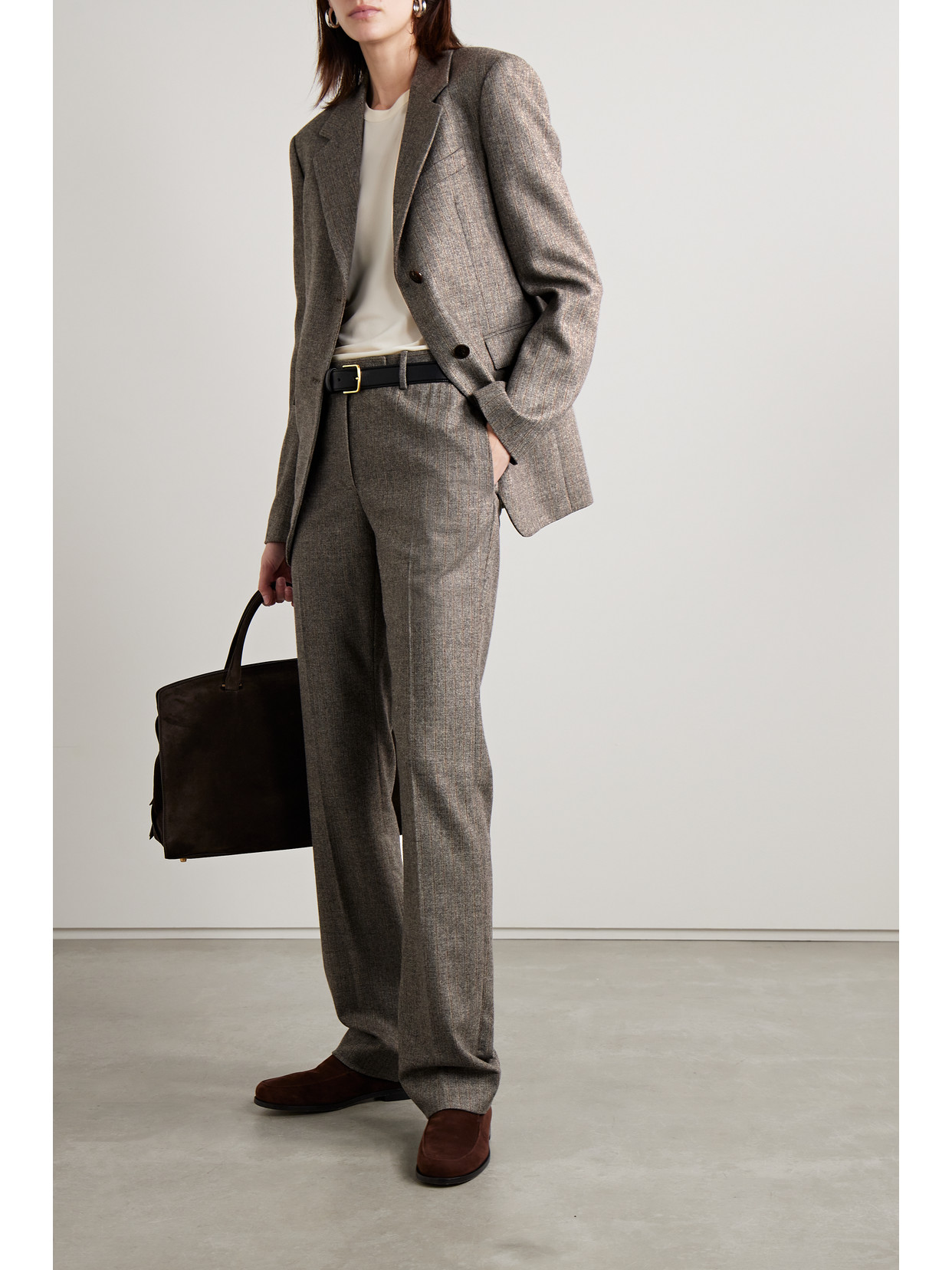 Veronica De Piante Riley Herringbone Pinstriped Wool And Cashmere-blend Wide-leg Pants In Neutrals