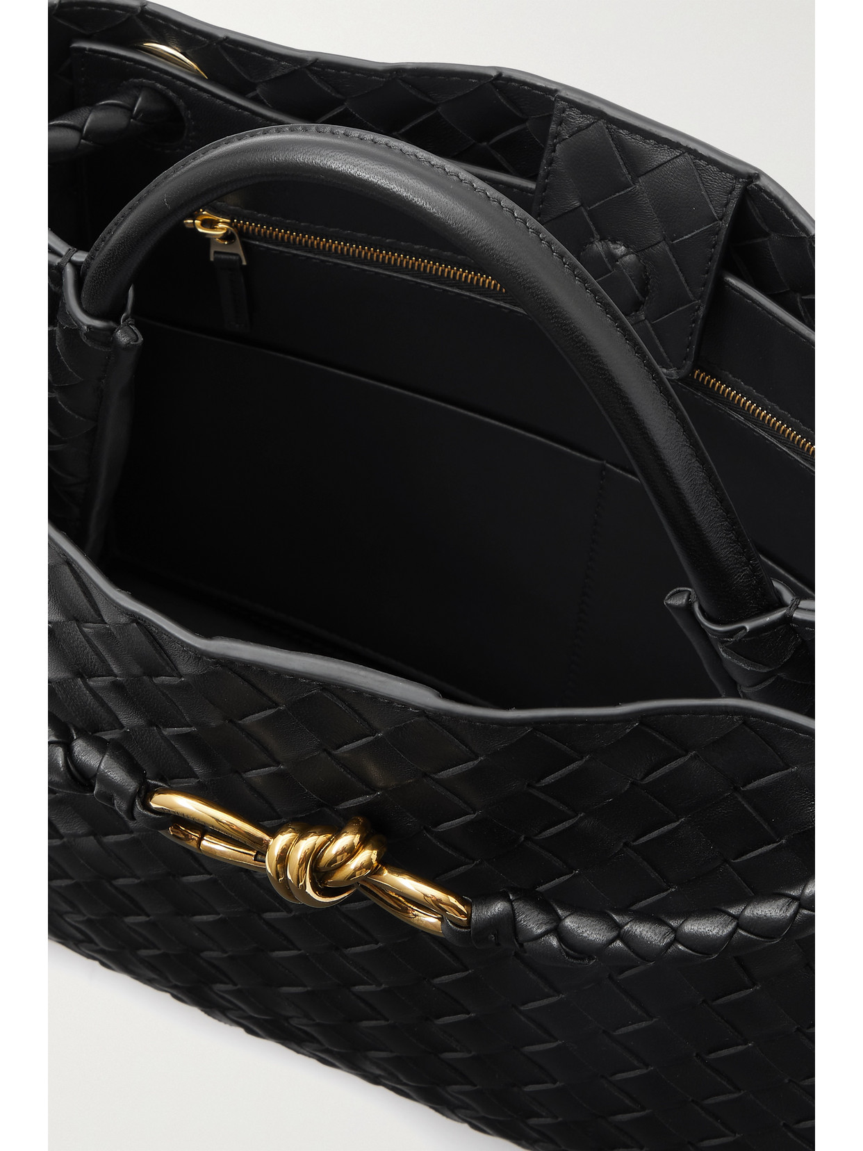 Shop Bottega Veneta Andiamo Medium Leather Tote In Black