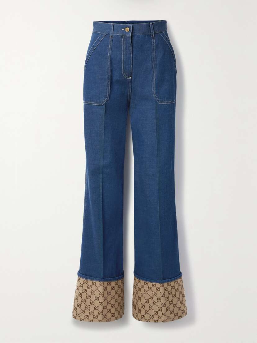 Gucci Jacquard-trimmed High-rise Wide-leg Jeans