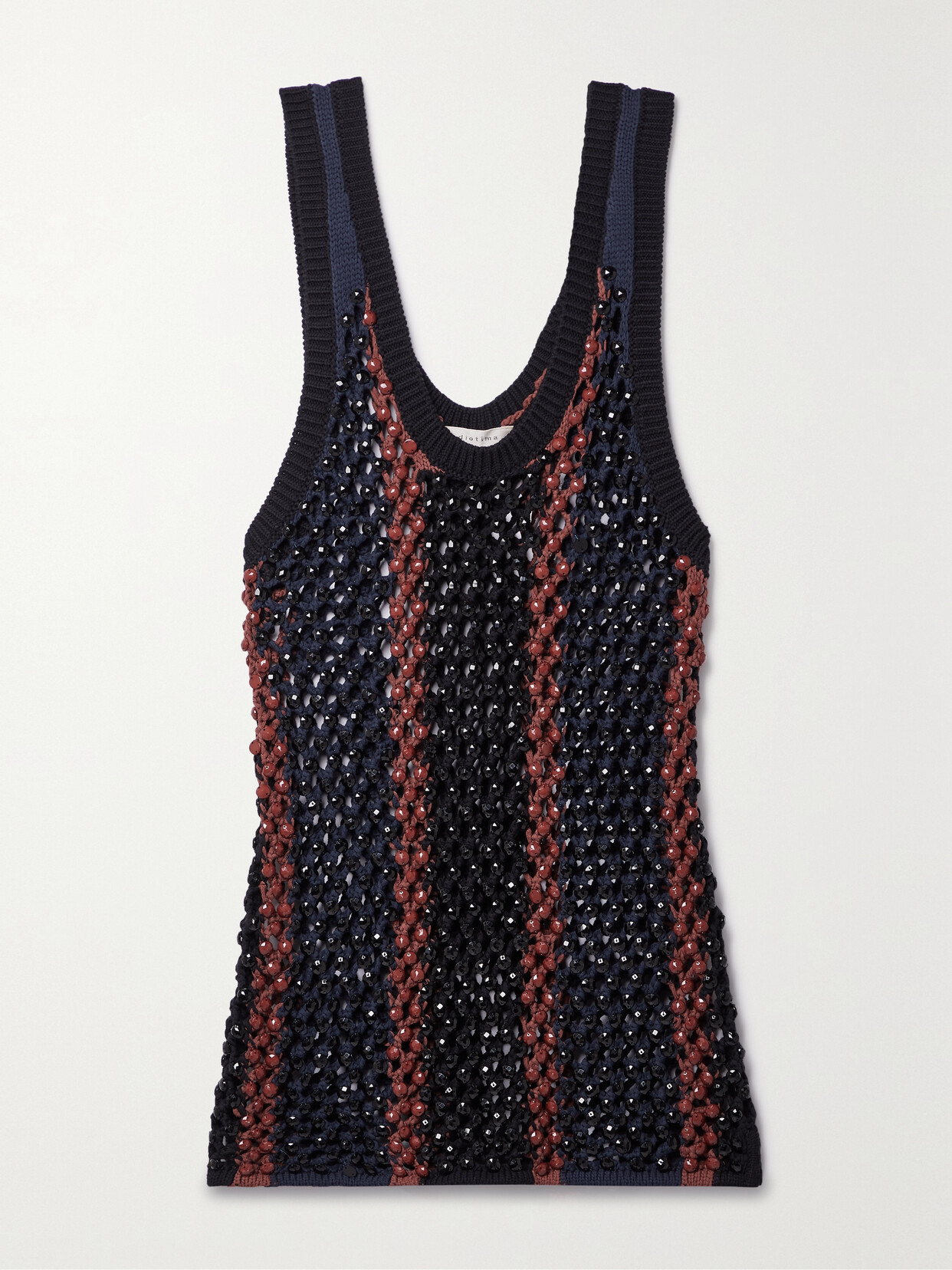 Shop Diotima Dennis Marina Beaded Crocheted Cotton-blend Tank In Blue