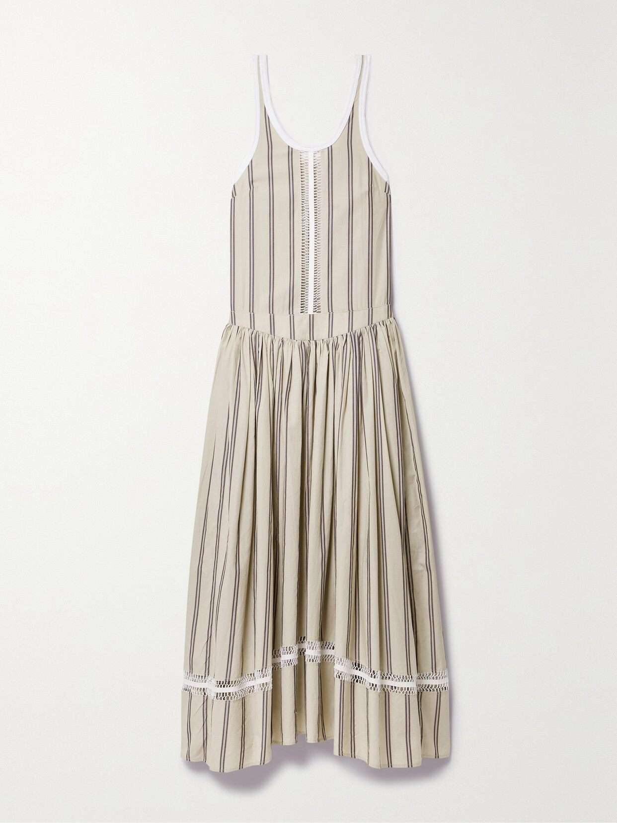 DIOTIMA POCOMANIA STRIPED CROCHET-TRIMMED COTTON-POPLIN MAXI DRESS