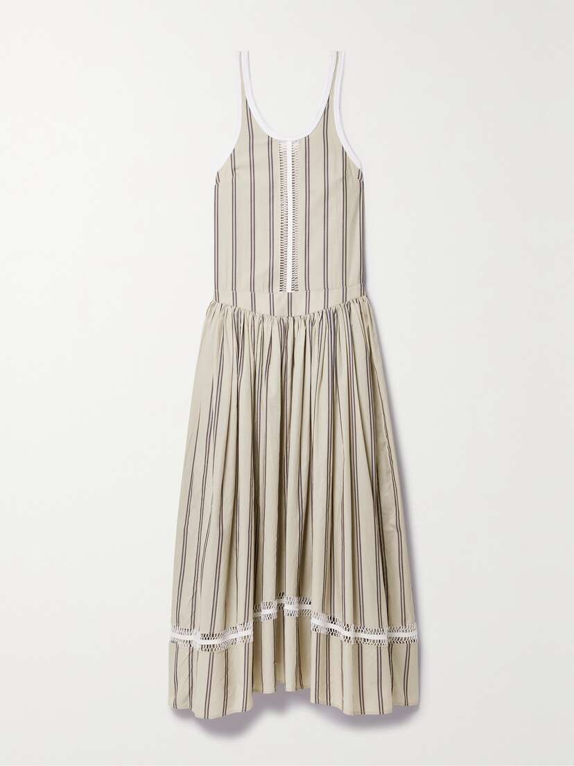 Diotima Pocomania Striped Crochet-trimmed Cotton-poplin Maxi Dress