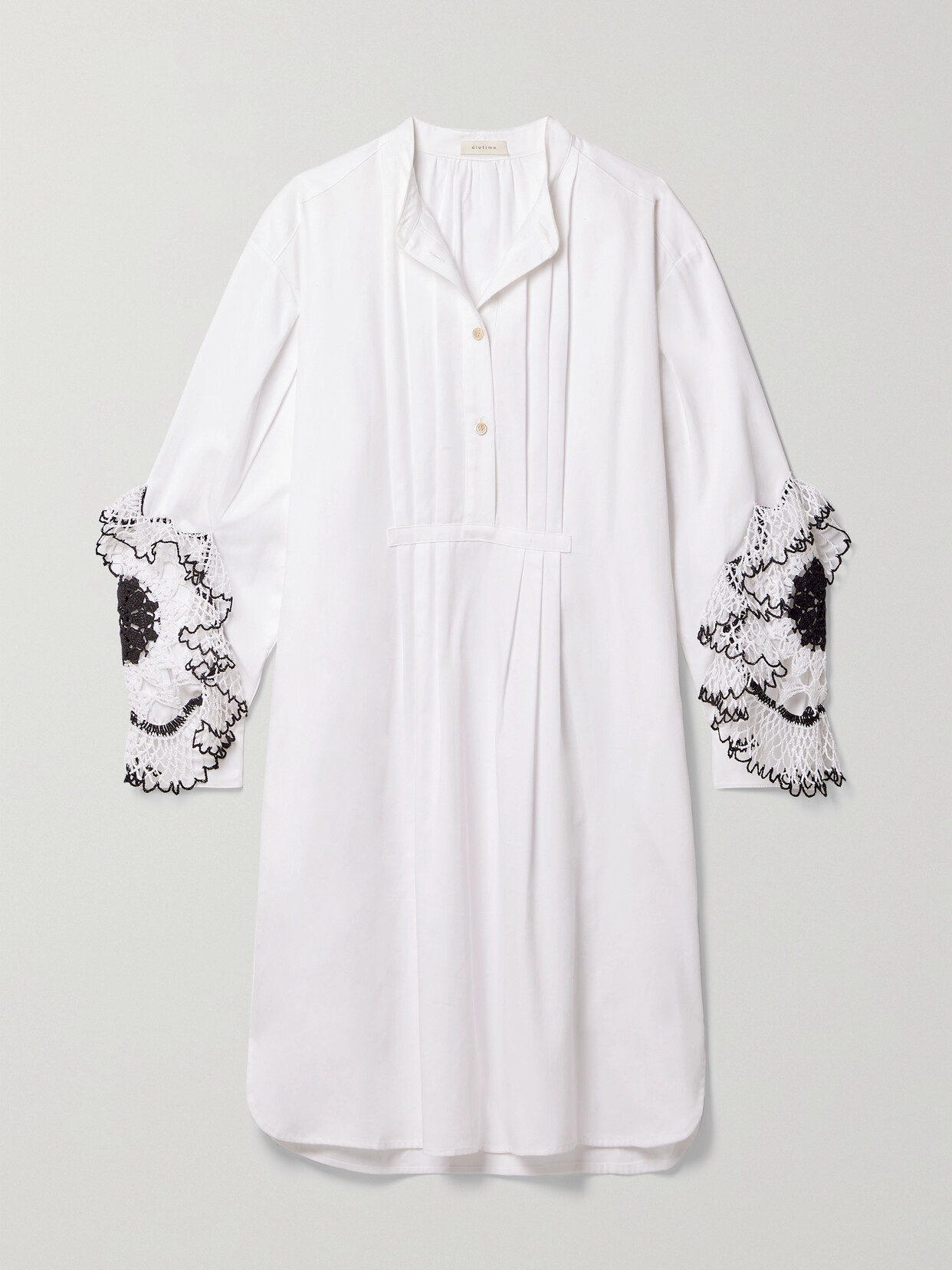 Diotima Desmond Pleated Bib Hand-crochet Gabardine Shirtdress In White