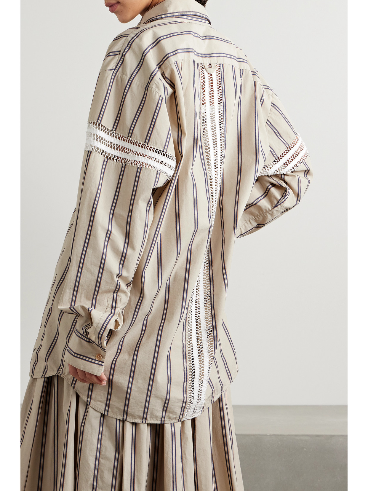 Winston Crochet-Trimmed Striped Cotton-Poplin Shirt