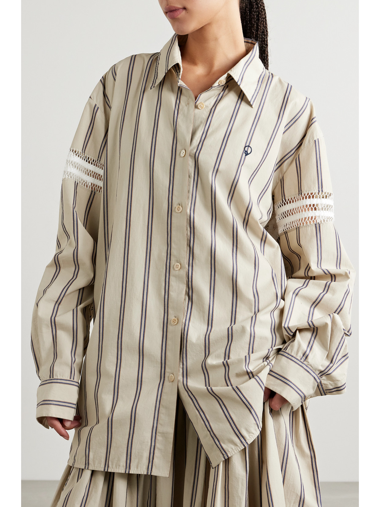 Winston Crochet-Trimmed Striped Cotton-Poplin Shirt