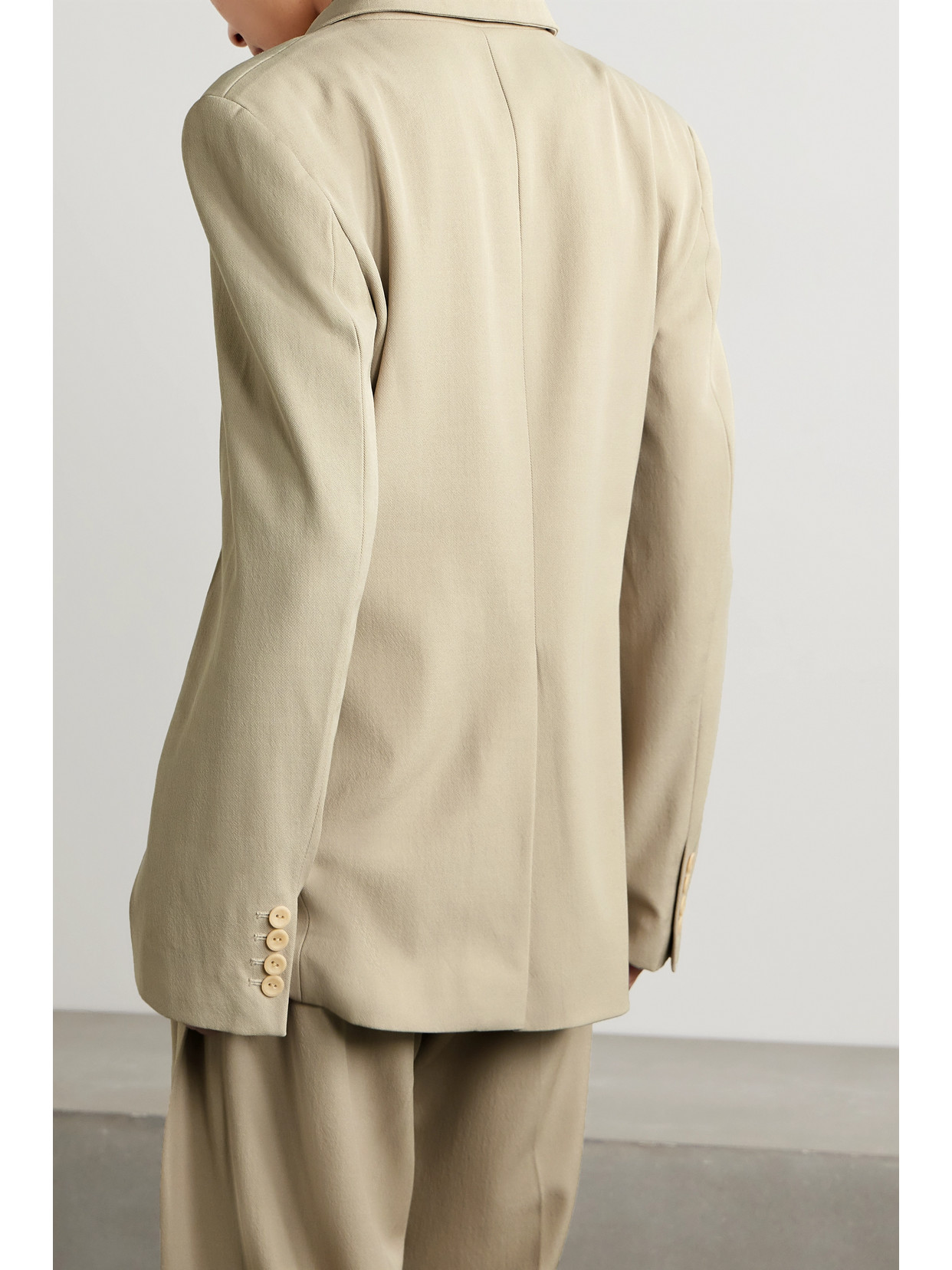 Diotima Long Tower Crochet-trimmed Wool-twill Blazer In Neutrals