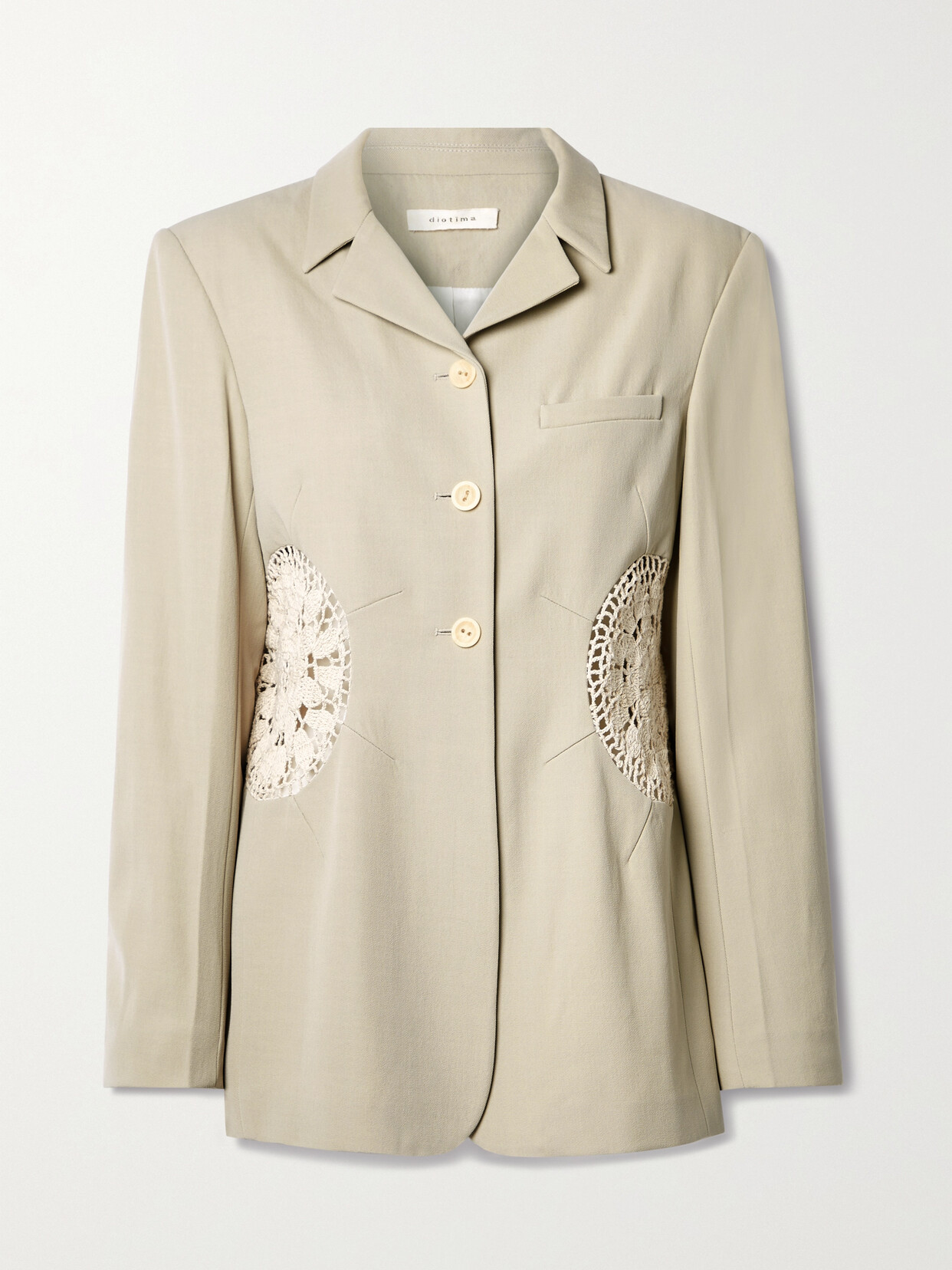 Diotima Long Tower Crochet-trimmed Wool-twill Blazer In Neutrals