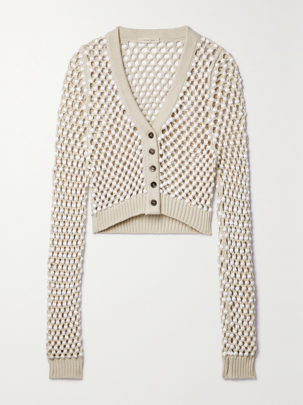 Diotima Norbrook Cropped Beaded Crocheted Cotton-blend Cardigan In Neutrals