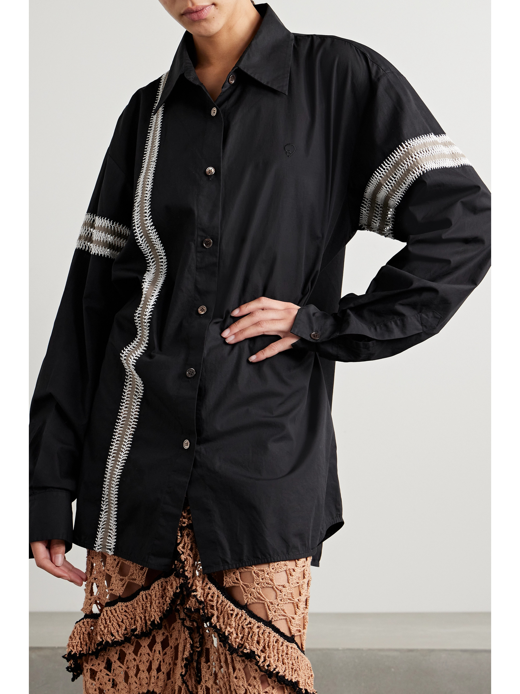 Diotima Winston crochet-trimmed cotton-poplin shirt