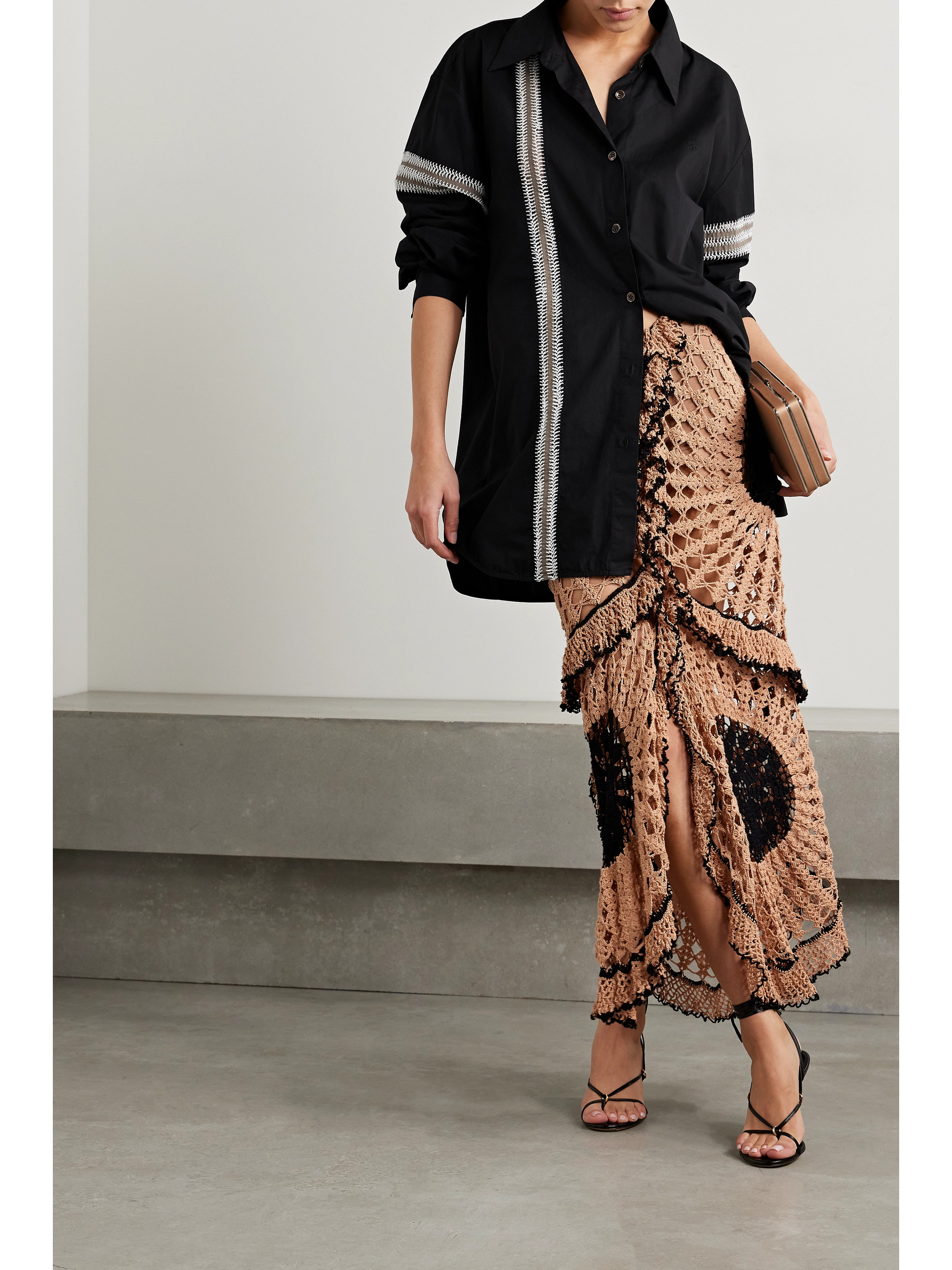 Diotima Winston crochet-trimmed cotton-poplin shirt