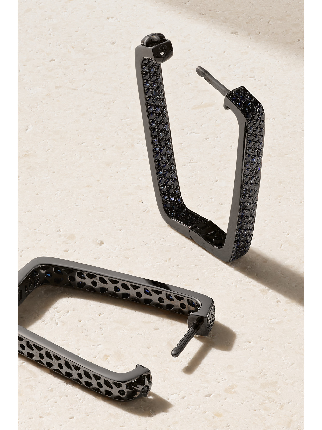 Ofira Mini Box 18-karat Blackened White Gold Sapphire Hoop Earrings In Gold