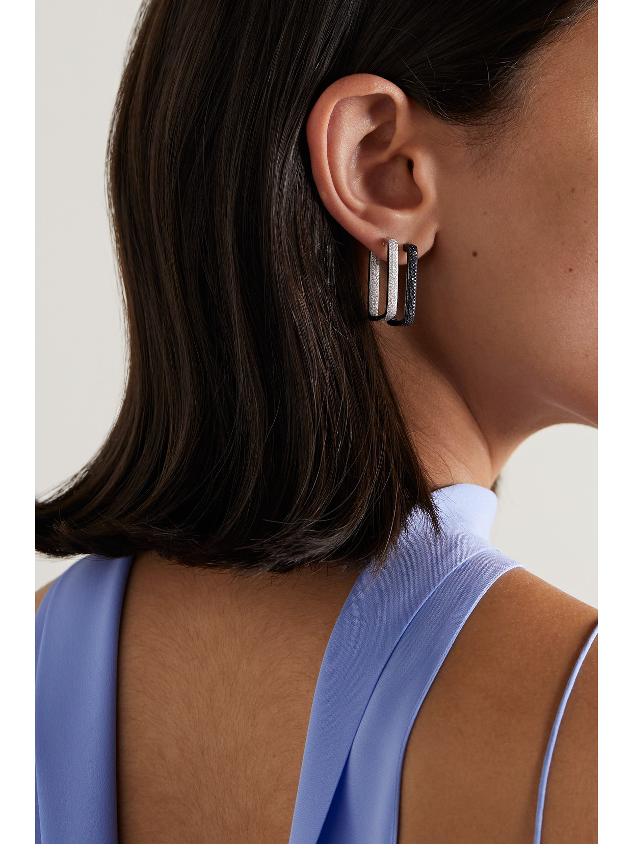 Ofira Mini Box 18-karat Blackened White Gold Sapphire Hoop Earrings In Gold