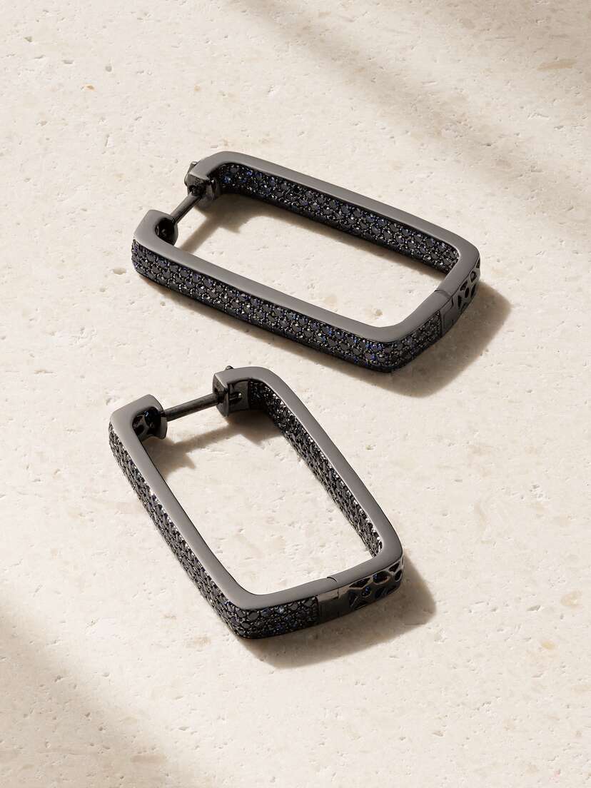 OFIRA Mini Box 18-karat Blackened White Gold Sapphire Hoop Earrings