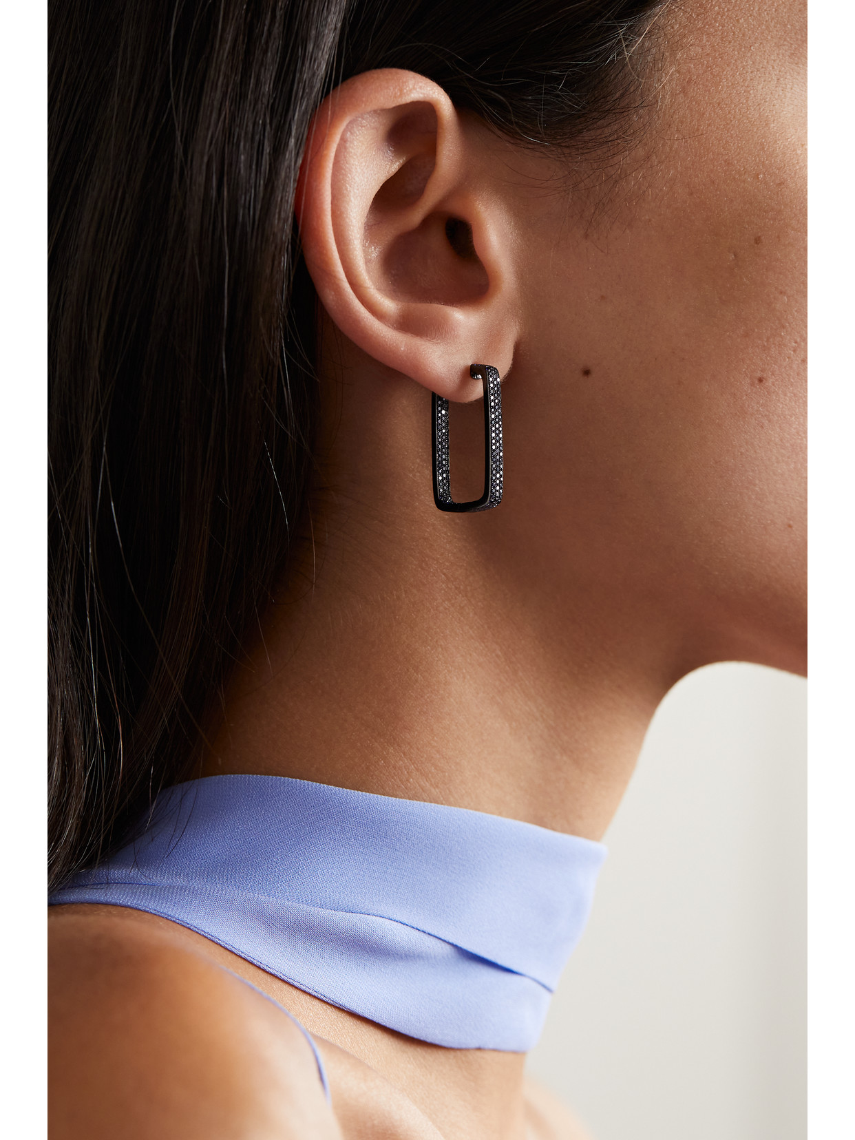 Ofira Mini Box 18-karat Blackened White Gold Sapphire Hoop Earrings In Gold