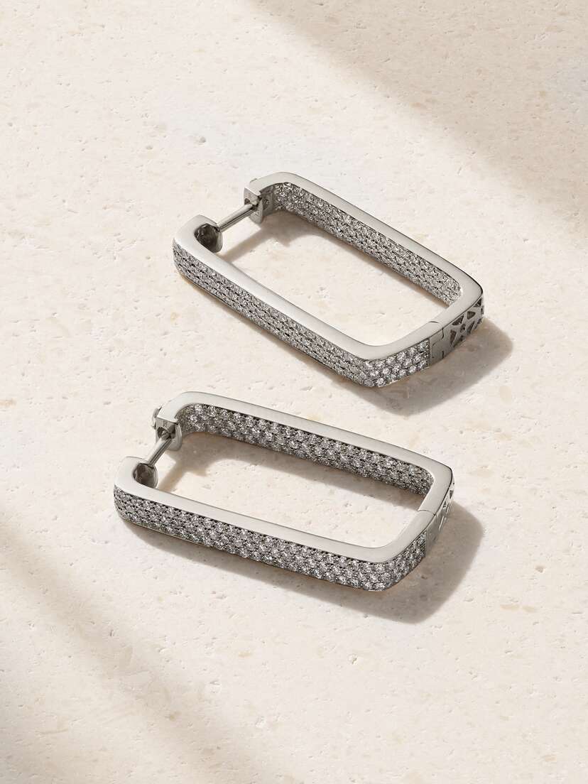 OFIRA Mini Box 18-karat White Gold Diamond Hoop Earrings