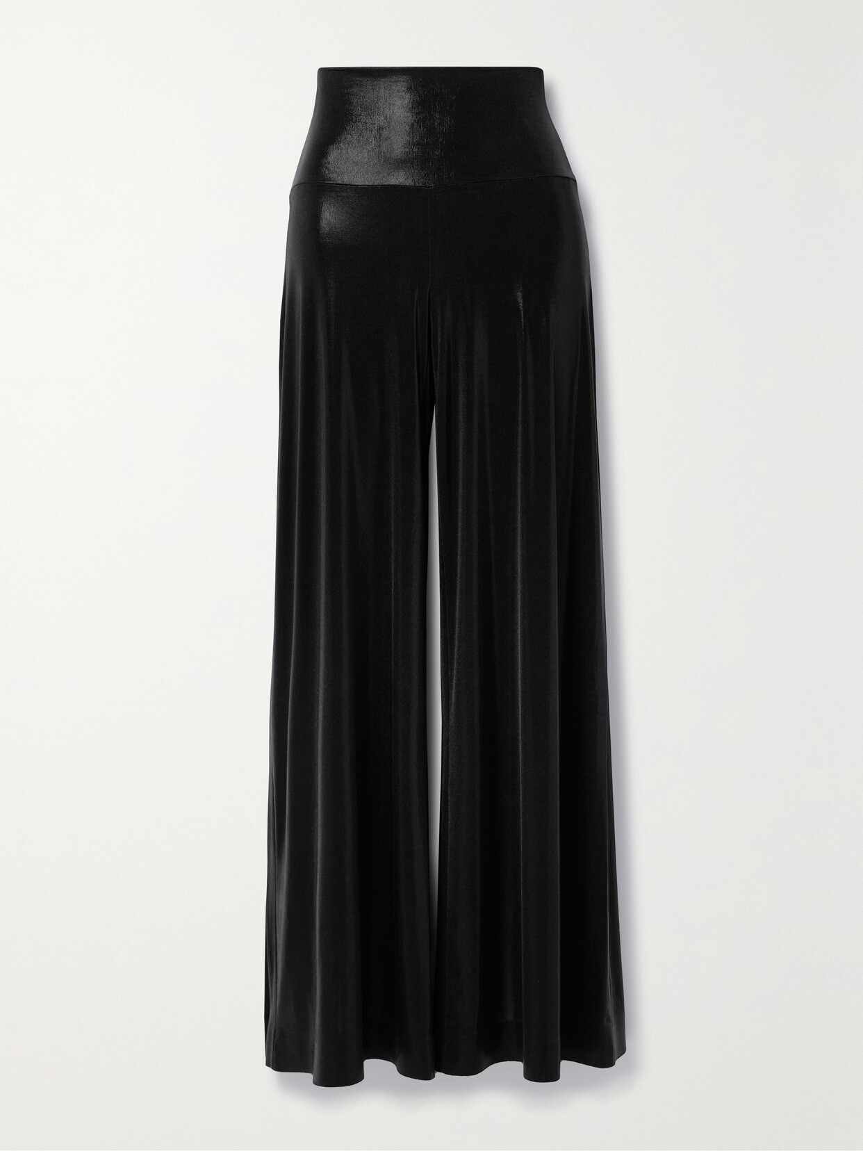 Shop Norma Kamali Elephant Metallic Stretch-lamé Wide-leg Pants In Black