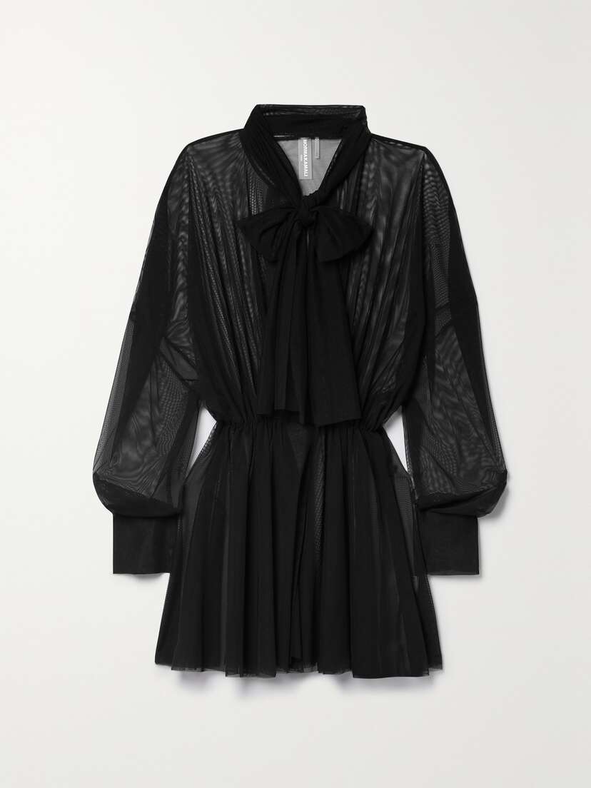 Norma Kamali Tie-neck Stretch-mesh Mini Dress - x large