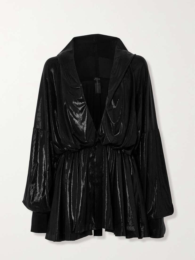 Norma Kamali Hooded Gathered Stretch-lamé Mini Dress