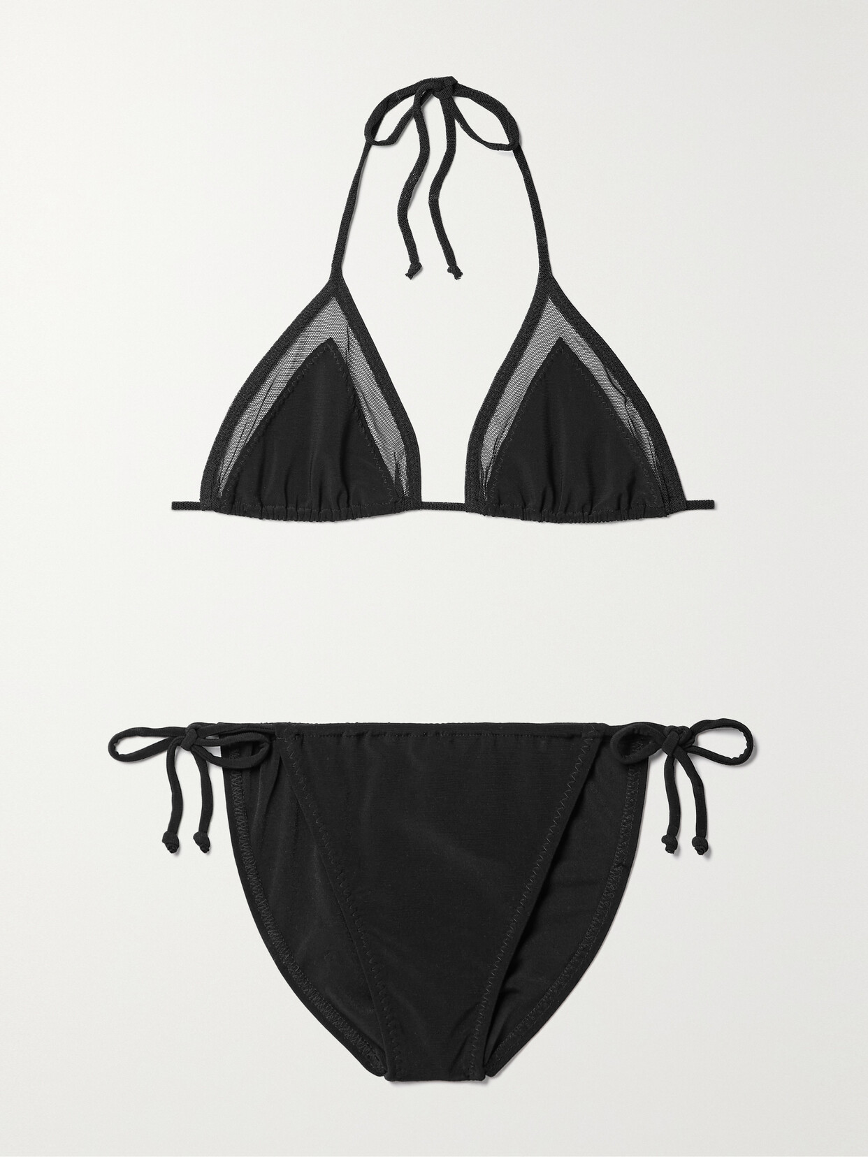 Norma Kamali - Stretch-mesh-trimmed Triangle Bikini - Black