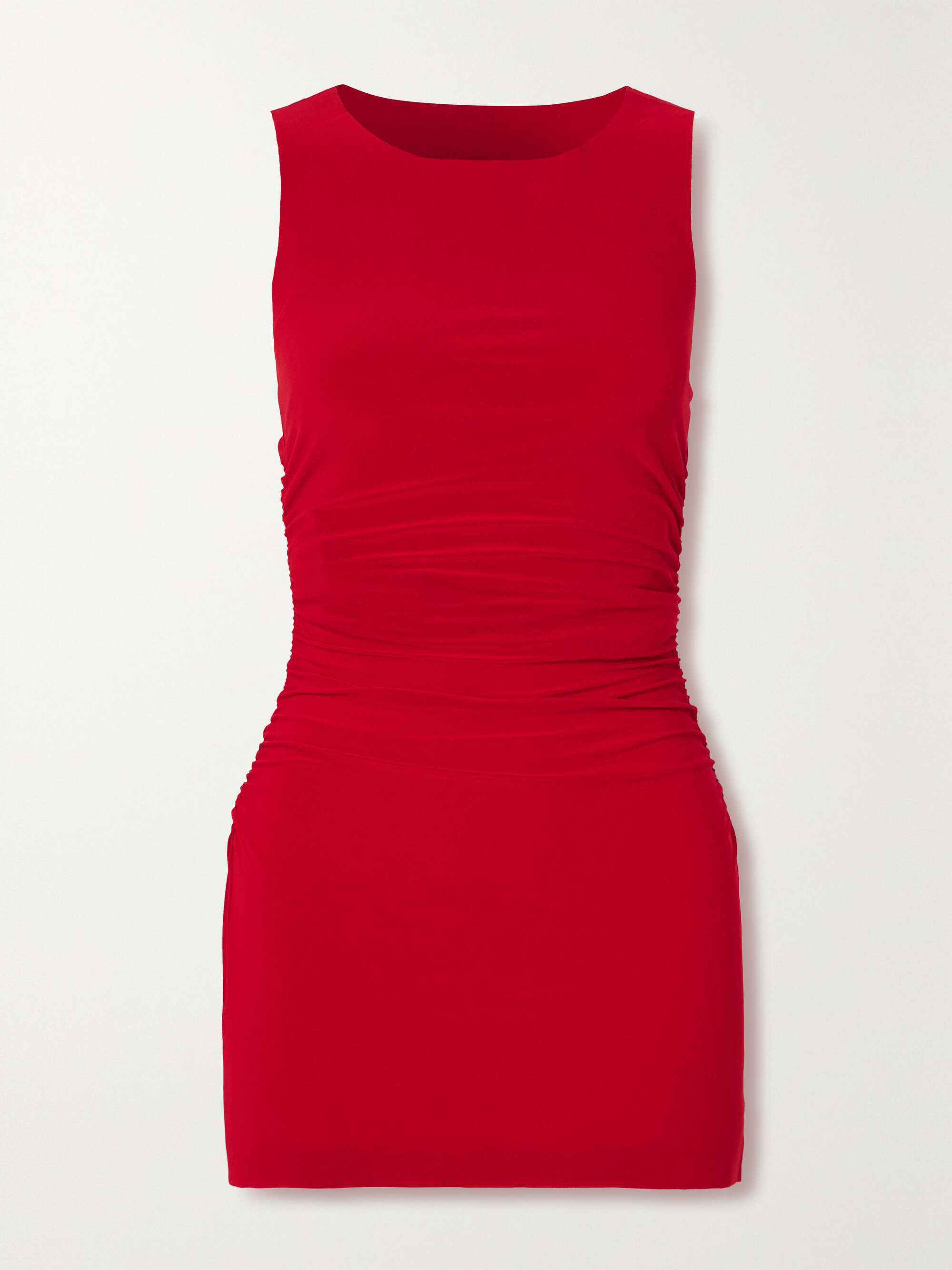norma kamali red mini dress Norma Kamali Sleeveless Shirred Waist Mini Dress