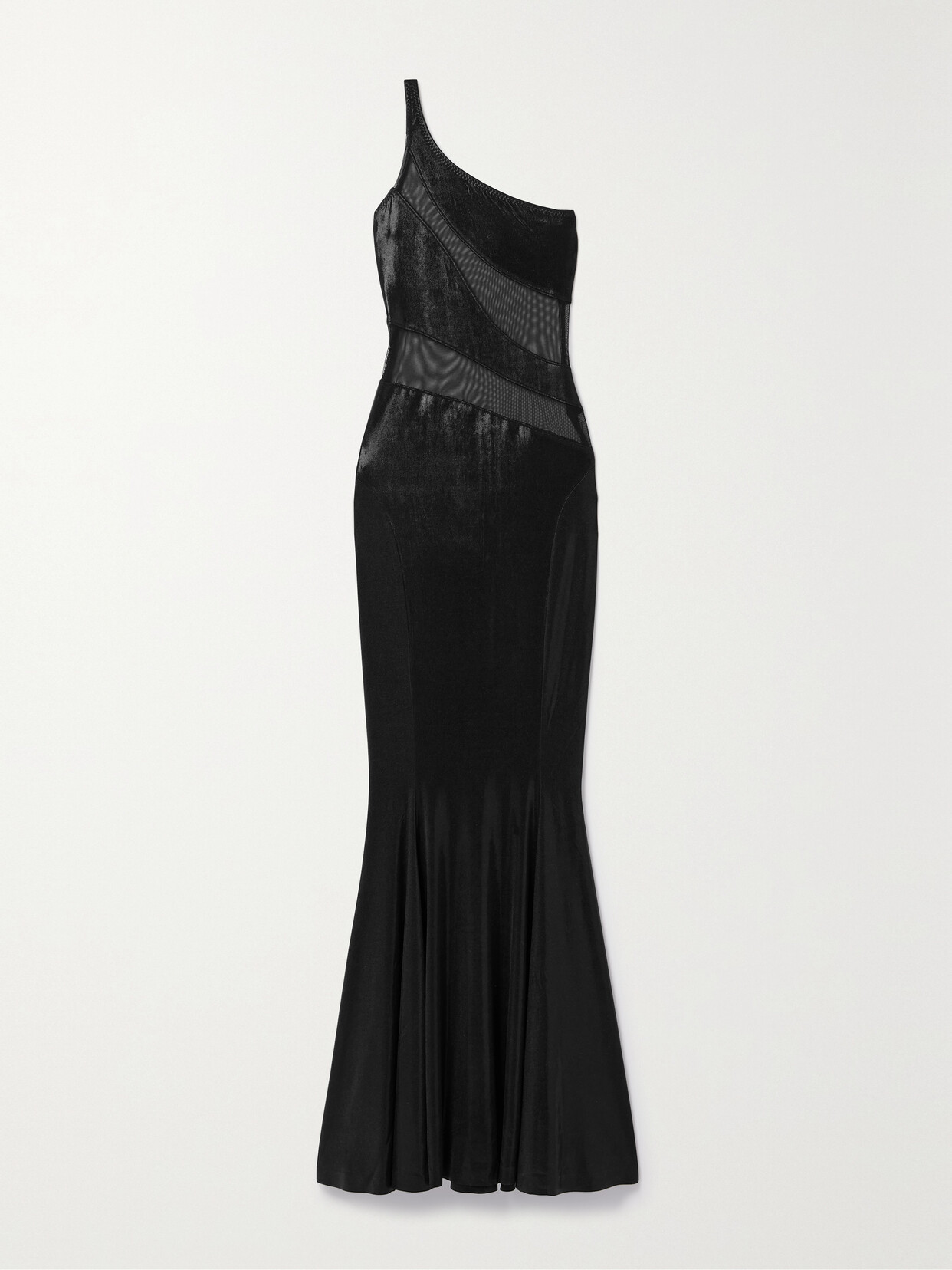 Norma Kamali Snake One-shoulder Mesh-paneled Metallic Stretch-jersey Gown In Unknown