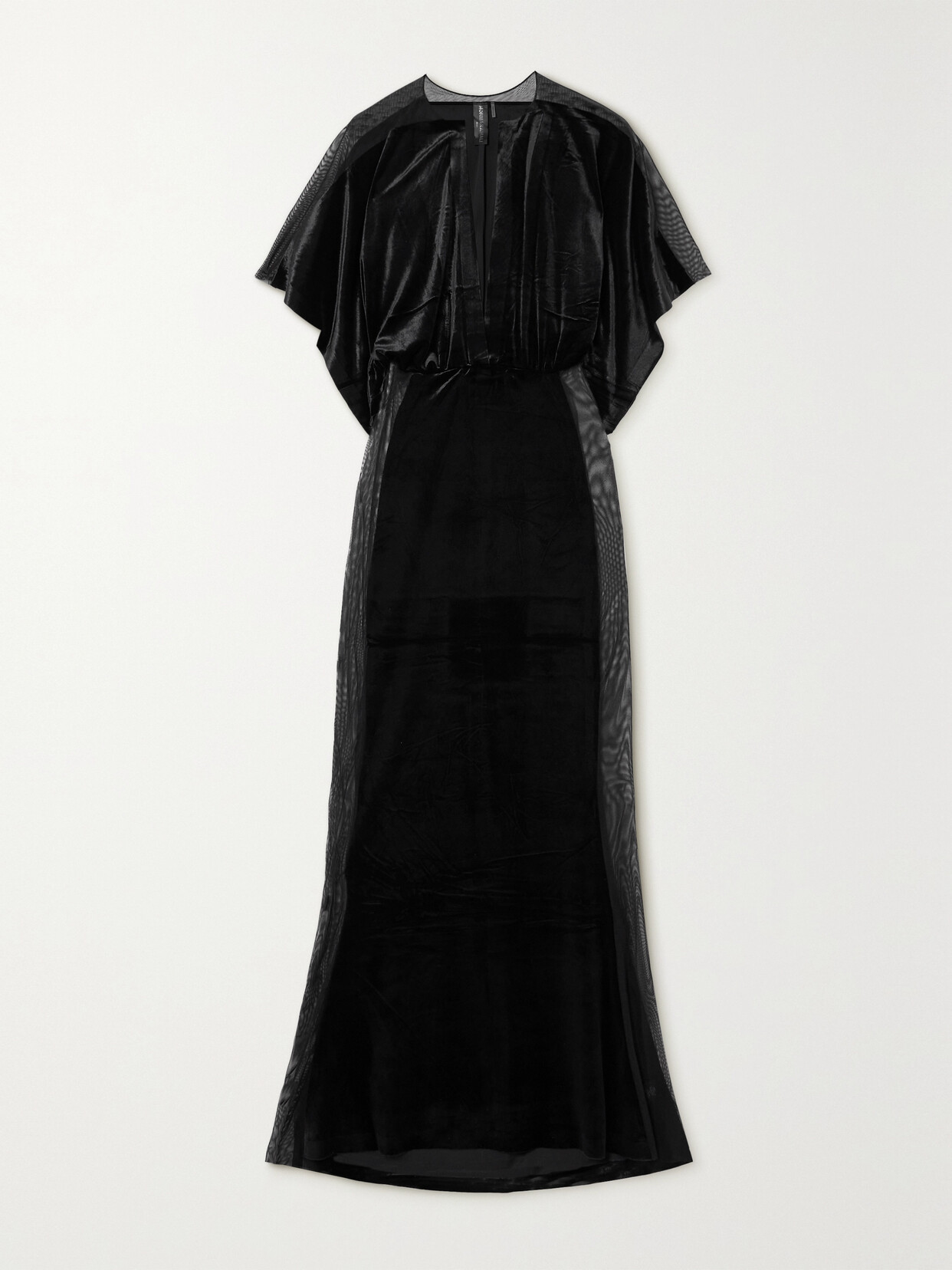 Norma Kamali Obie Tulle-trimmed Velvet Gown In Black