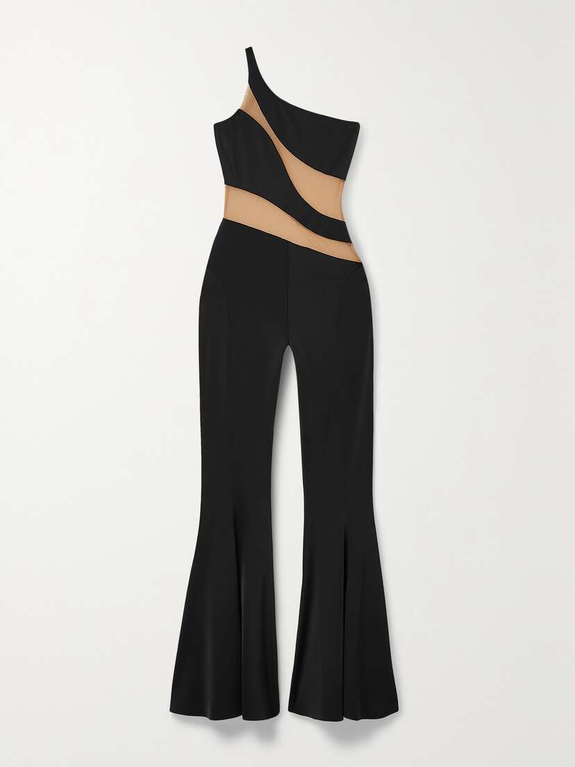 Norma Kamali Snake One-shoulder Mesh-paneled Stretch-jersey Jumpsuit