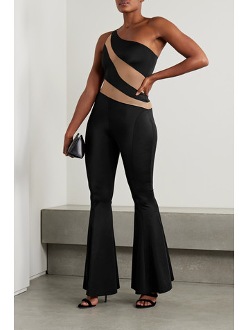 Norma Kamali Snake one-shoulder mesh-paneled stretch-jersey jumpsuit
