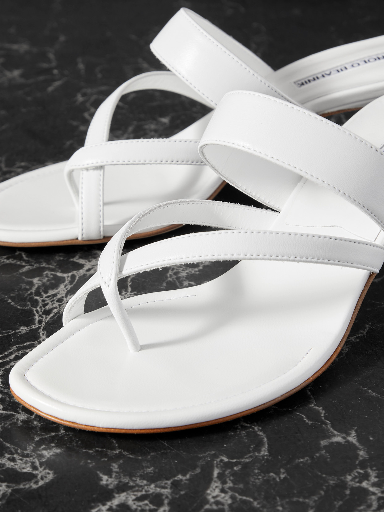 Shop Manolo Blahnik Susa 50 Leather Sandals In White