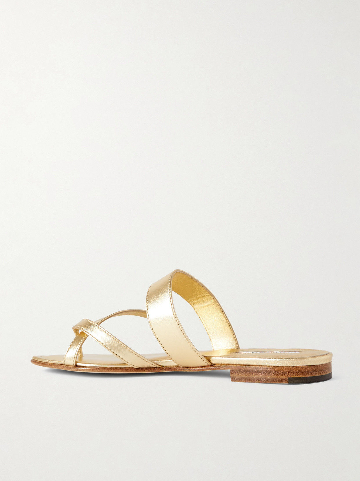 Manolo Blahnik Susa Crisscross Metallic Flat Sandals In Gold