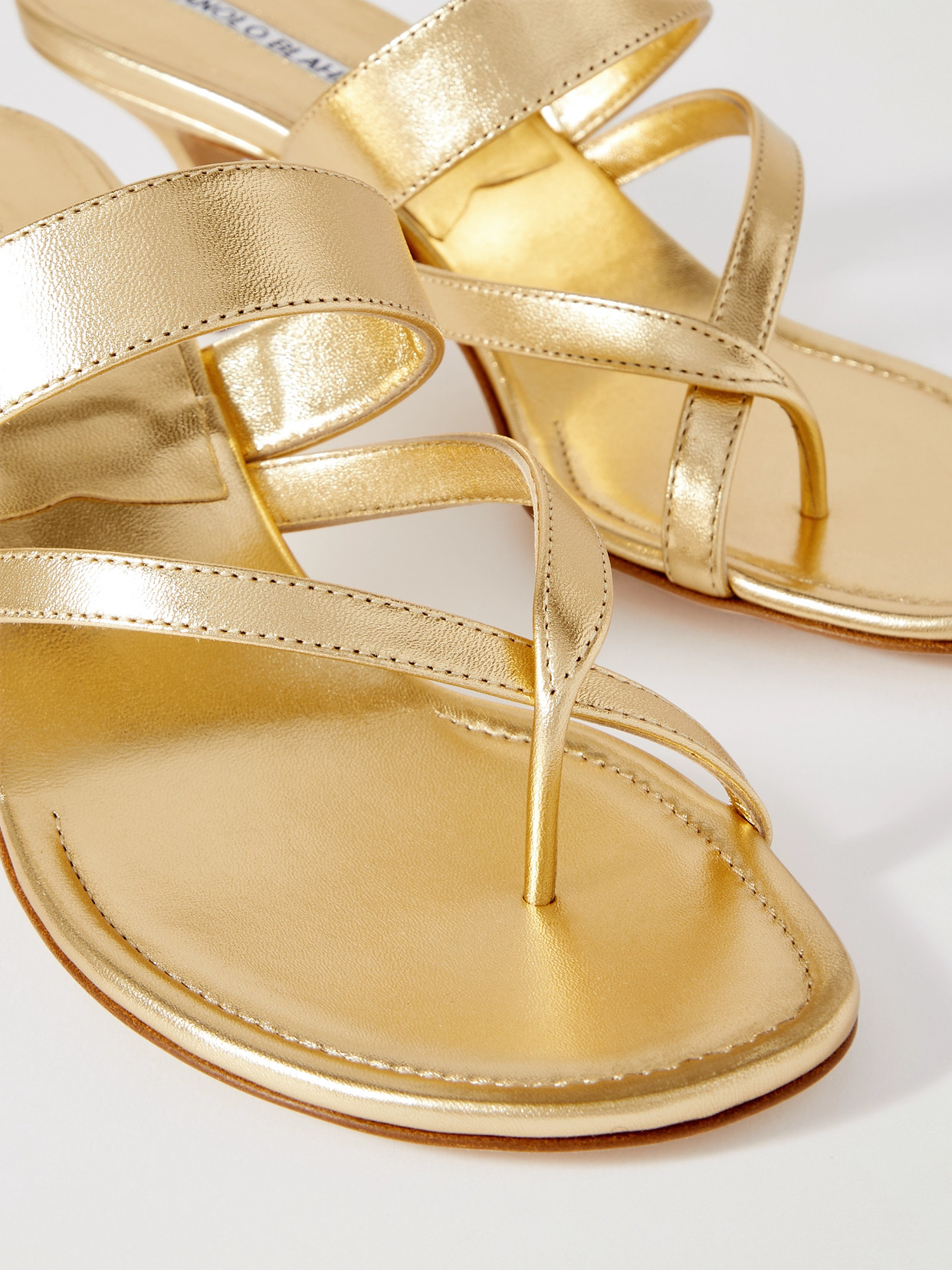 Shop Manolo Blahnik Susa 50 Metallic Leather Sandals In Gold