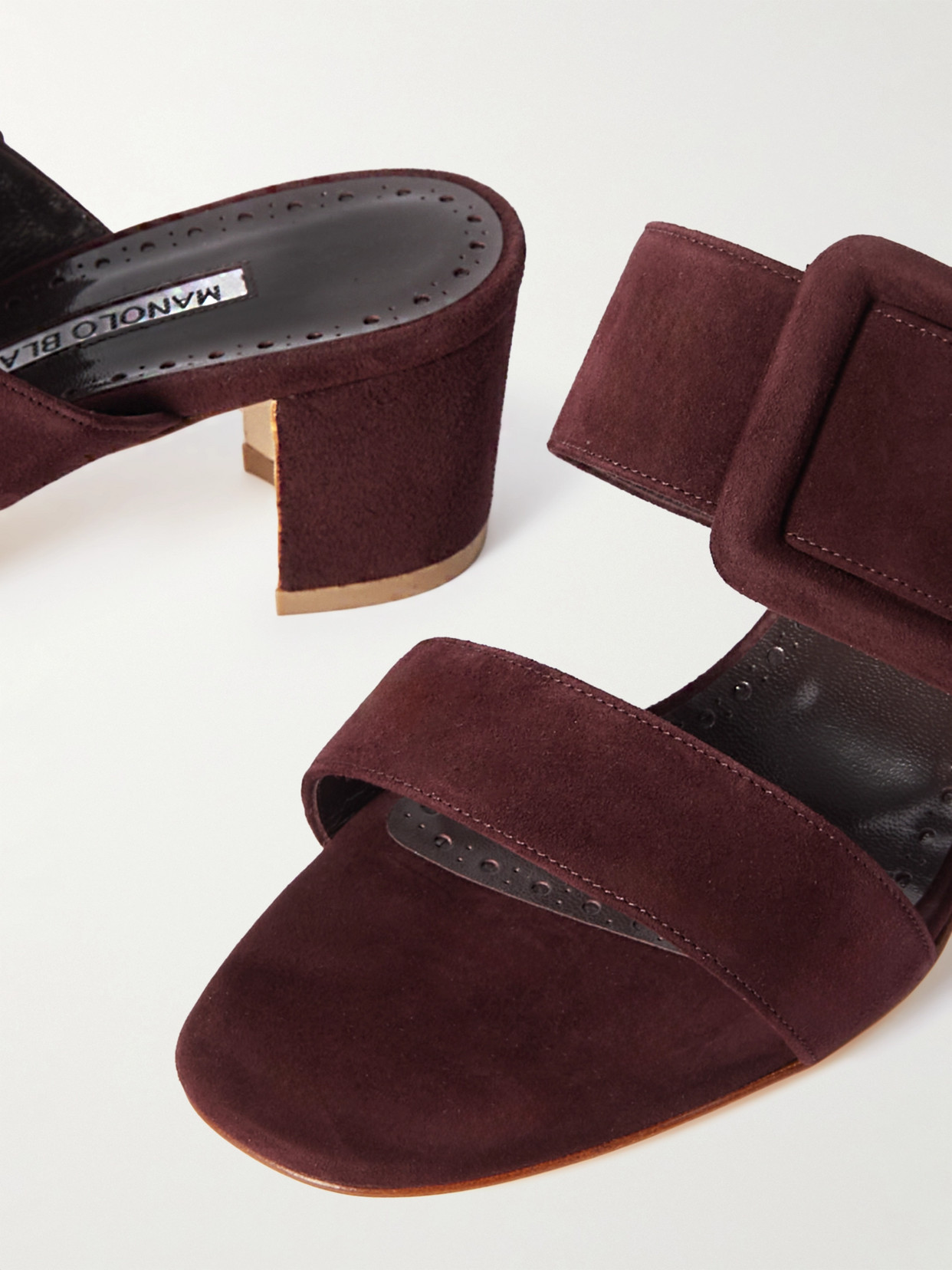 Shop Manolo Blahnik Titubanew 50 Buckled Suede Sandals In Burgundy