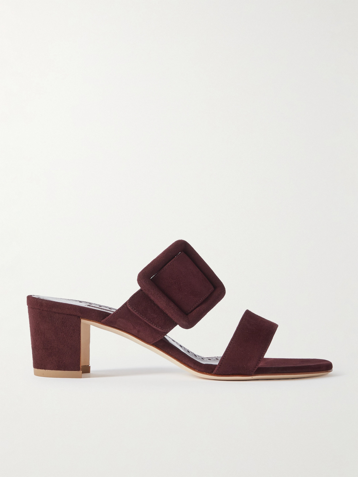 Manolo Blahnik Titubanew 50 Buckled Suede Sandals In Burgundy