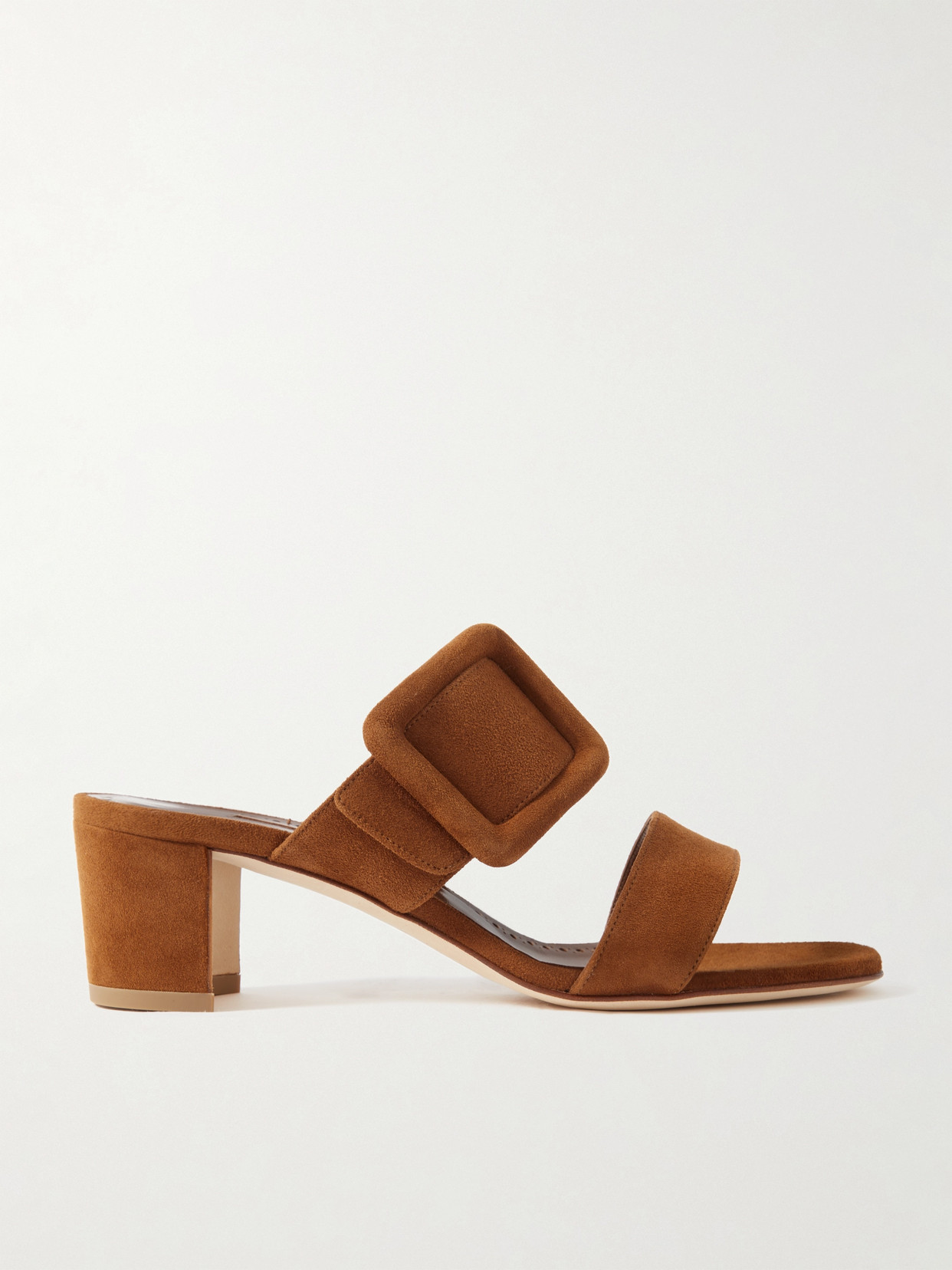 Manolo Blahnik Titubanew 50 Buckled Suede Sandals In Brown